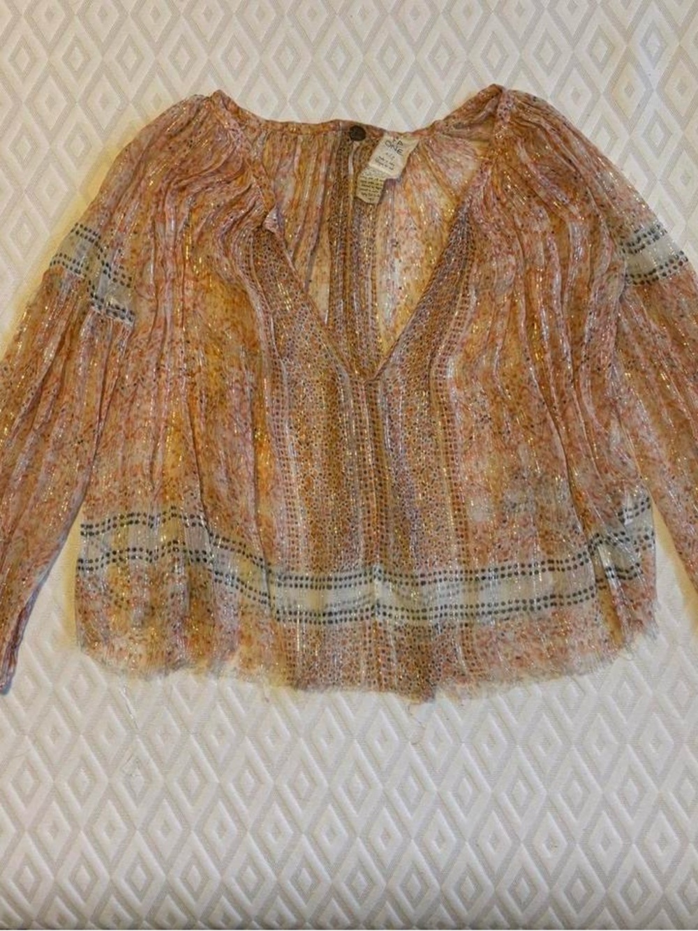 Free people lightweight Sheer Metallic Boho Blouse, size Small